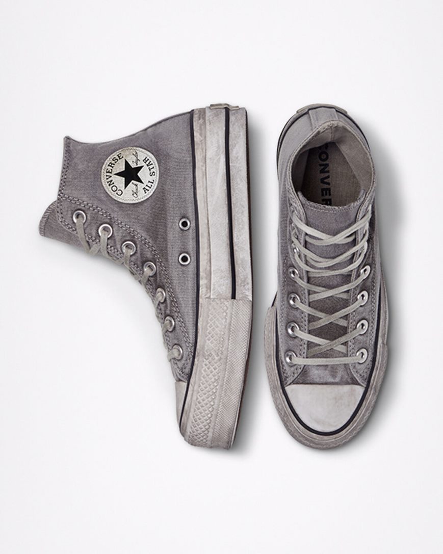 Pantofi Platforma Dama Converse Chuck Taylor All Star Lift Smoked Panza Inalti Gri Albi | RO X13APR627